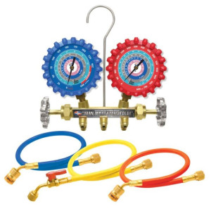 Uniweld A2LM3EZ Juego Manometro R-32/R-454B/R-448A/R-410A Fahrenheit psi, Mangueras 3 pies EZ Turn  