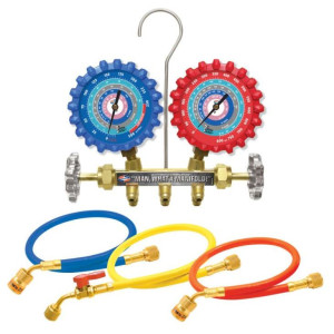 Uniweld A2LM5EZ Juego Manometro R-32/R-454B/R-448A/R-410A Fahrenheit psi, Mangueras 5 pies EZ Turn
 Uniweld A2LM5EZ Juego Manometro R-32/R-454B/R-448A/R-410A Fahrenheit psi, Mangueras 5 pies EZ Turn