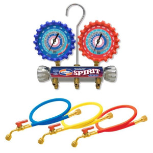 Uniweld A2LSM5BV Juego Manometro Spirit R-32/R-454B/R-448A/R-410A Fahrenheit psi Mangueras 5 pies con llave de Cierre
 Uniweld A2LSM5BV Juego Manometro Spirit R-32/R-454B/R-448A/R-410A Fahrenheit psi Mangueras 5 pies con llave de Cierre