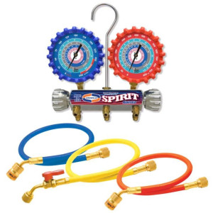 Uniweld A2LSM5EZ Juego Manometro Spirit R-32/R-454B/R-448A/R-410A Fahrenheit psi, Mangueras 5 pies EZ Turn  