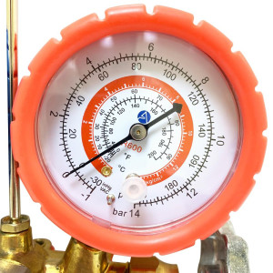 Appli Parts APMG-A4B36S R600 Manifold Gauge Set, Brass Body with Sight-glass, Includes 36 in Hose Set 1/4in SAE, Dual Pressure psi/Bar, Dual Temperature Fahrenheit/Celsius Scales 