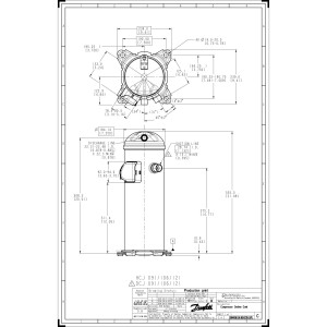 Danfoss DCJ106T2LC8A 9 tons 106.000 btu/h R410A R454B Compresor Scroll para Aire Acondicionado 208-230/3/60 V/Ph/Hz Descarga 7/8 in, Succion 1-1/8 in, ODF, Aceite PVE 121L8595, 121L5011 121L5010