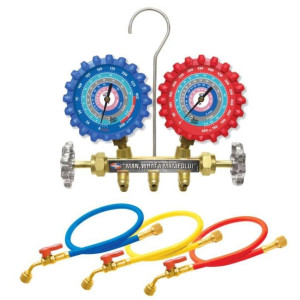 Uniweld A2LM3BV Juego Manometro R-32/R-454B/R-448A/R-410A Fahrenheit psi, Mangueras 3 pies con Valvula de Cierre
 Uniweld A2LM3BV Juego Manometro R-32/R-454B/R-448A/R-410A Fahrenheit psi, Mangueras 3 pies con Valvula de Cierre