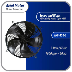 Appli Parts AXF-450-4 17-3/4 in Axial Fan Motor Guard Mounted Fan Blade 220-440 V, 3 Ph, 50-60 Hz, 300 W, 1600 rpm, Universal replacement for Cold Room Evaporators and Condensing Units, Work Temp -22 F to 140 F