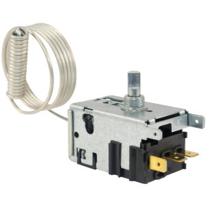 Danfoss 077B7339 Thermostat Refrigerators Automatic Defrost control 077B6909 Cold Cut-in 41.0F Cold cut-out 10.4F Warm Cut-in 41.0F Warm Cut-out 22.46F Capillary tube length 47.2in 
B6 (Industrial Pack)