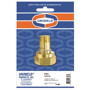 Uniweld F31 Adaptador Cilindro CGA520 Tipo B a Regulador GCA200 Tipo MC 43307
 Uniweld F31 Adaptador Cilindro CGA520 Tipo B a Regulador GCA200 Tipo MC 43307