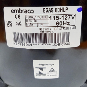 Embraco EGAS 80HLR 1/4HP R134a Fractional Refrigeration Compressor LBP 115/1/60 (V/Ph/Hz)