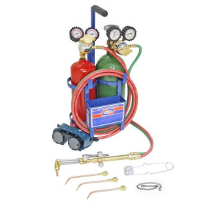 Uniweld KL71-4C-T Juego Soldadura Profesional Patriot Manilla y Puntas de Soldar, Accesorio y Punta de Corte, Regulador Oxigeno, Acetileno, Mangueras, Gafas, Encendedor, Llave, Porta Tanque, Tanques
