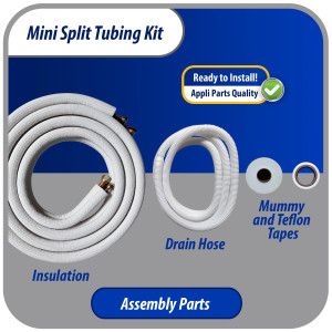Appli Parts APLS-K14123813 Mini Split Tubing Kit 1/4 x 1/2 in, 13 ft, with 3/8 in Insulation, Drain Hose, Mummy Tape and Teflon Tape. Made of copper and aluminum