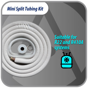 Appli Parts APLS-K14123813 Mini Split Tubing Kit 1/4 x 1/2 in, 13 ft, with 3/8 in Insulation, Drain Hose, Mummy Tape and Teflon Tape. Made of copper and aluminum