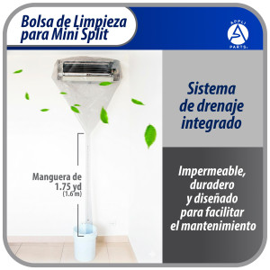 Appli Parts APCC-1218A Bolsa de Mantenimiento o Limpieza Mini Split hasta 1.5 Toneladas (18,000 Btu) Circunferencia de 2.6 m, Impermeable, con Manguera de Drenaje Integrada. Reemplaza 532 533 562 572