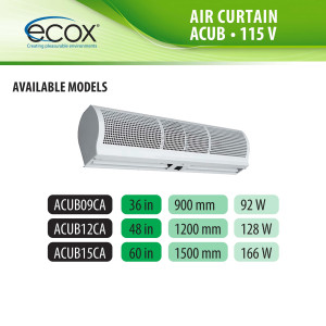 ecox ACUB12CA Air Curtain 48 in, 110 V, 60 Hz, 1 Ph, 130 W. For Residential or Commercial Use   