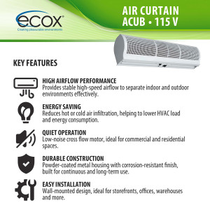 ecox ACUB15CA Air Curtain 60 in, 110 V, 60 Hz, 1 Ph, 175 W. For Residential or Commercial Use 