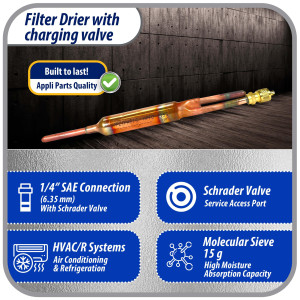 Appli Parts APFD-115S 10 Units of Copper Liquid line liquid line filter dryer with Charging Service Valve 1/4 x1 /4 in 15g 0.53oz for universal refrigeration and air conditioner applications
