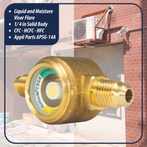 Appli Parts APSG-14A 1/4 in Sight Glass and liquid moisture indicator Flare connections with Solid Body for HVAC/R installations suitable for CFC HCFC HFC refrigerants