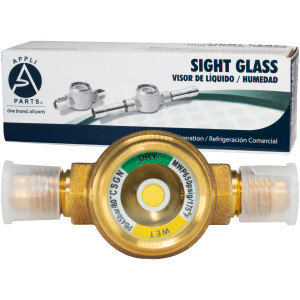 Appli Parts APSG-14A Visor de Liquido 1/4 pulg Flare e Indicador de Humedad con conexiones Rosca con cuerpo solido para Sistemas de Refrigeracion y Aire Acondicionado compatible con refrigerantes CFC, HCFC, HFC