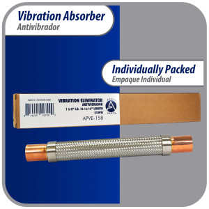 Appli Parts APVE-158 1-5/8 in Vibration Absorber Eliminator Sweat Connections 17 in Long 400 psi Max working and 3,265 psi Burst pressure