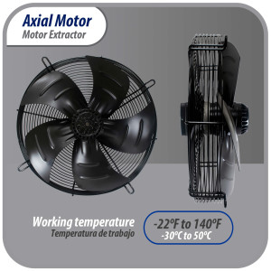 Appli Parts AXF-450-1 17-3/4 in Axial Fan Motor Guard Mounted Fan Blade 220 V, 1 Ph, 50-60 Hz, 330 W, 1600 rpm, Universal replacement for Cold Room Evaporators and Condensing Units, Work Temp -22 F to 140 F 
