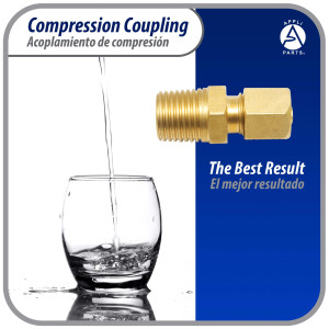 Appli Parts APWF-100BC 1/4 in Brass Compression Fitting reduction coupling for in line water filter with Male 3/8 in NPT connection for Copper or PVC tubing