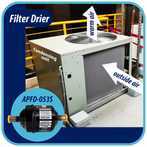 Appli Parts APFD-053S 3/8 in Liquid Line Refrigerant AC Filter Drier hvac Refrigeration 053S ODF Sweat Solder connection universal unidirectional 4-1/2 in long 2 in wide