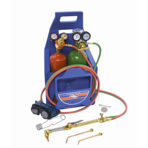 Uniweld Juego Soldadura Prof Oxiacetileno KL550-4P-T Incluye Manilla y Punta Soldar / Accesorio y Punta Corte / Regulador Oxigeno y Acetileno / Manguera / Gafas / Encendedor / Llave / Base / Tanque