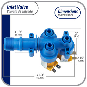 Appli Parts APIV-1311 Valvula para lavadora 1 Entrada 3/4 in NPT por 3 Salidas 5/16 in 110V-120 V, 50/60 Hz, remplazo para modelos Mabe, Olimpia, 189D3116P017, 189D3116P016, 189D3116P005, WW01F00794