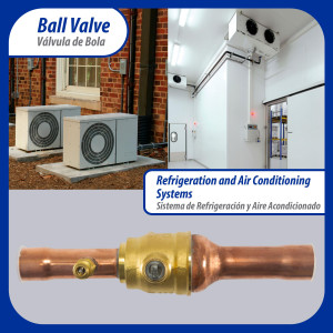 Appli Parts APBV-078 Valvula de Cierre 7/8 in tipo Bola de conexion soldable con puerto de servicio SAE de 1/4 in, presion maxima de trabajo 610 psi temperaturas de -30 C a 120 C longitud total 200mm