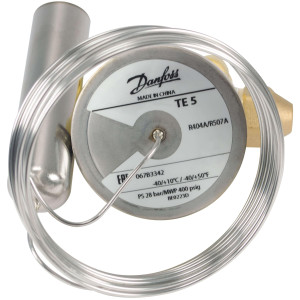 Danfoss 067B3342 Thermostatic Valve Element for R404,R507 1/4in Flare Equalization Port -40F to 50F 118 in Capillary Tube TE 5 includes 067B0575 Seal Kit and Strap