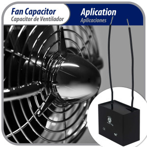 Appli Parts Fan Capacitor 7 mfd (microfarads) uf 250 VAC with 2 Wire Terminal Connections compatible with any brand with same capacitance  1-7/8in Width 7/8in Depth 1-3/8in Height CAP-7-250-2C