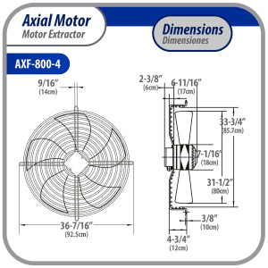 Appli Parts AXF-800-4 24-3/4 in Axial Fan Motor Guard Mounted Fan Blade 220-440 V, 3 Ph, 50-60 Hz, 2200 W, 1050 rpm, Universal replacement for Cold Room Evaporators and Condensing Units, Work Temp -22 F to 140 F 