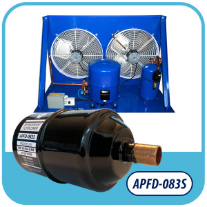 Appli Parts APFD-083S 3/8 in Liquid Line Refrigerant AC Filter Drier hvac Refrigeration 083S ODF Sweat Solder connection universal unidirectional 5-1/2 in long 2 in wide