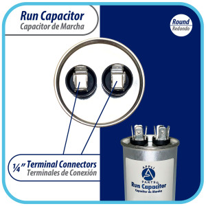 Appli Parts Condensador Capacitor de Marcha 15 Mfd uF (microfaradios) 370VAC o 450VAC CBB65 Universal Aire acondicionado y otras aplicaciones Redondo UL E476928 7.5cm Alto 4.1cm Ancho CON-15-450