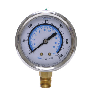 Liquid Filled Gauge (Glycerine) 1/4" Npt Mount 0-300psi (0-20 Bar) Uniweld Gsl316-3