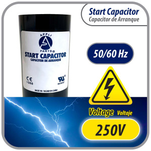 Appli Parts CON-340-250 Capacitor de Arranque 340-408 MFD (microfaradios) uF, 250 VAC. Universal para Motores Electricos, condensador de arranque de 4.6 cm de Diametro, 8.6 cm de Alto