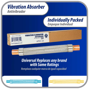 Appli Parts APVE-34 3/4 in Vibration Absorber Eliminator Sweat Connections 10 in Long 450 psi Max working and 3,265 psi Burst pressure