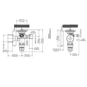 Danfoss 067N6178 7.5TR Thermostatic expansion valve, TGE, R404A,R507A, 5/8x1-1/8 in Solder, ODF, 1/4 in Externally equalized, Bi-flow, -40 to 50 F