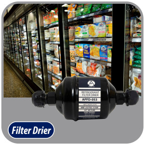 Appli Parts APFD-053 3/8 in Liquid Line Refrigerant AC Filter Drier hvac Refrigeration 053 SAE Flare connection universal unidirectional 4-1/2 in long 2 in wide 