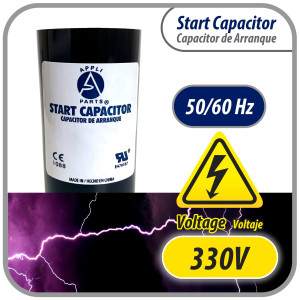 Appli Parts CON-161-330 Capacitor de Arranque 161-193 MFD (microfaradios) uF, 330 VAC. Universal para Motores Electricos, condensador de arranque de 3.7 cm de Diametro, 8.6 cm de Alto