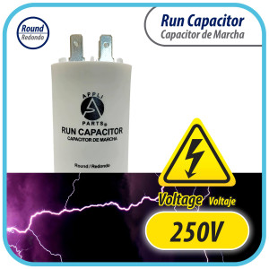 Appli Parts Run Capacitor for electric motors 15 Mfd uF (microfarads) 250VAC Plastic Case with terminals CBB60 Round Universal fit water pumps and others 3 in High 1-3/8 in Wide CON-15-250-P