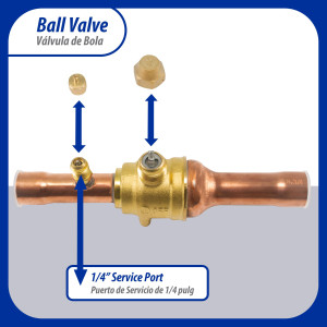 Appli Parts APBV-034 3/4 in Shut Off Ball Valve ODF Universal Replacement 610 psi (4.2 Mpa) max pressure -22 F to 248 F work temperature with 1/4 in SAE service port, with 7 in overall length