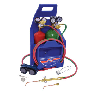 Uniweld Juego Soldadura Profesional K23P-T Incluye Manilla Soldar / Puntas Soldar / Regulador Oxigeno y Acetileno / Mangueras / Gafas / Encendedor / Llave Tanque / Base / Tanques 