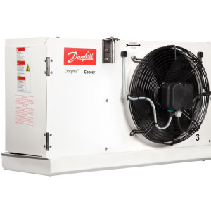 Danfoss 114U0014 Evaporator Optyma LMBP R404 13.1K Btu/hr at 25F SST MBP 10.6K Btu/hr at -20F SST LBP Electric Defrost 6FPI Low Profile 3 x 12in ECM Fans DACC RX L123.1A4/E1 230V/1Ph/60Hz
