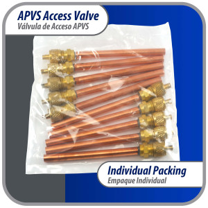 Appli Parts APVS-14143K10 10 pack 1/4 in SAE Access Schrader Valve x 1/4 ODF x 3 in Copper Stem with Valve Core and Cap with gasket and core remover for AC and refrigeration systems