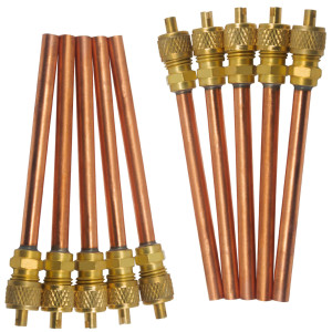 Appli Parts APVS-14143K10 10 pack 1/4 in SAE Access Schrader Valve x 1/4 ODF x 3 in Copper Stem with Valve Core and Cap with gasket and core remover for AC and refrigeration systems