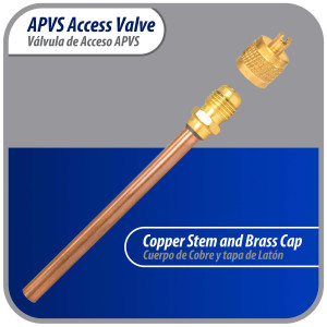 Appli Parts 10 Unidades Valvula de acceso de 1/4 SAE x 1/4 pulg OD x con vastago de cobre de 8cm de largo con nucleo y tapa de laton con removedor de nucleo y empacadura APVS-14143K10