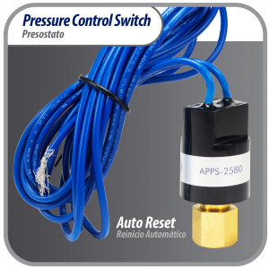Appli Parts APPS-2580 Lo Pressure Control Switch R22, Open 25 psi, Close 80 psi, 40 in Cable, SPST, 1/4 SAE female connection, Automatic Reset, universal replacement for Air Conditioning Applications