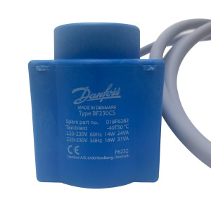 Danfoss 018F6282 Solenoid Coil 220-230 V,60 Hz, 14 W, 50 Hz, 16 W, IP20, BF230CS, Cable 018F8232