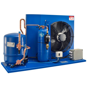 Danfoss OP-HJZ028D39Q Condensing Unit Microchannel Coil 2.5HP MBP 230V/3Ph/60Hz R134a,R404A,R448A,R449A,R452A,R513A POE Oil 1 Fan with Reciprocating Compressor MTZ28-3 115N0278  