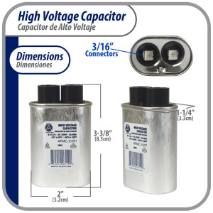 Appli Parts APMC-21091 0.91uf mfd (microfarads) High Voltage Microwave capacitor 2100V 50/60Hz CH85 21091 Universal Replacement for Multiple Brands NO PCB 