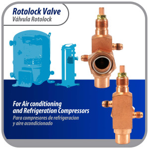Appli Parts APRV-VA04 Valvula Rotolock V04 1-1/4 pulg x 3/4 pulg Soldable con puertos de acceso de 1/4 pulg Universal para sistemas de refrigeracion y aire acondicionado